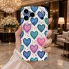 Wavy Edge Phone Case For iPhone 16 15 14 Pro Max 13 12 Mini 11 XR XS SE Sketch Striped Heart Pattern Cover