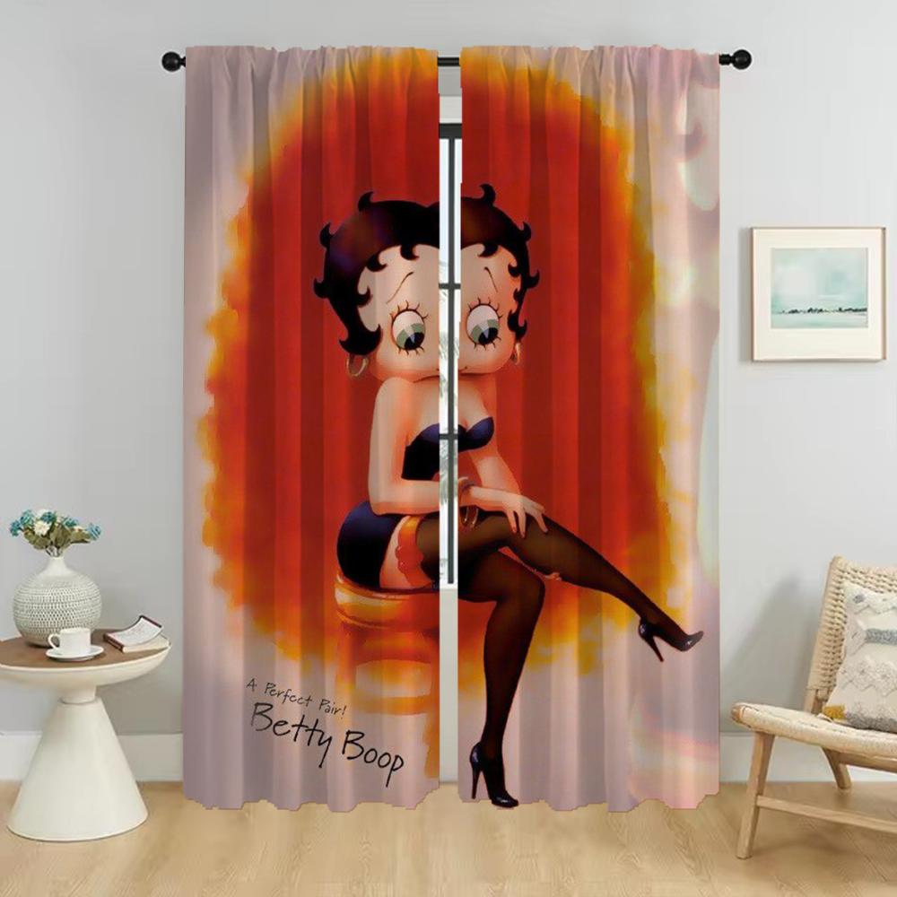 Elegant Room Curtains for Living Room Bettys Boops Window Curtain Tulle for Bedroom Home Interior Curtains 2 Pieces Partition