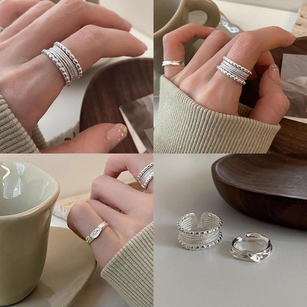 Bague Ouverte Ajustable Style Coréen avec Design Géométrique Tressé pour Femmes