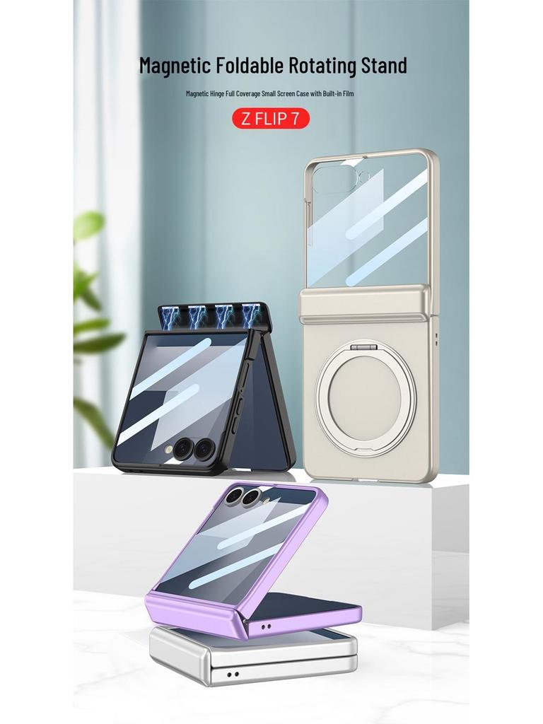Samsung Z Flip7 Magnetic Case with Rotating Stand and Full Coverage Hinge Protection
