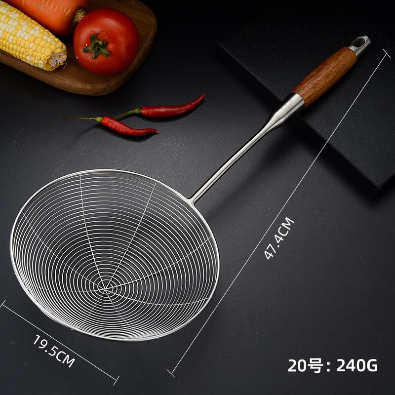 304 Stainless Steel Large Colander with Wooden Handle Mesh Strainer Fried Sieve Spoon Foods Sifter for Noodle French Fries