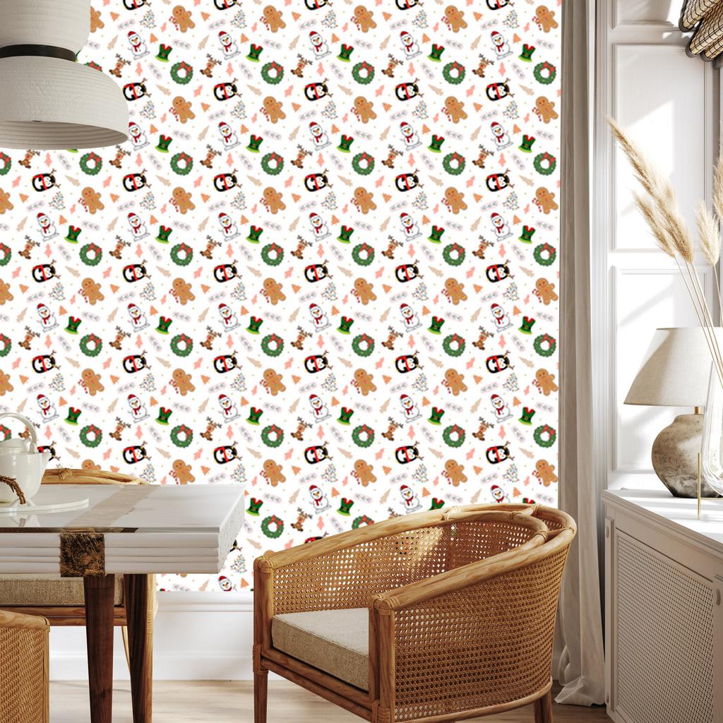 Christmas wallpaper white, light gray, cream and beige 50x1000