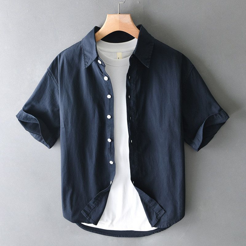 Summer American Casual Short-Sleeved Shirt for Men, Loose Fit for Big and Tall Guys, Plus Size Work Shirt Jacket, Washed Pure Cotton