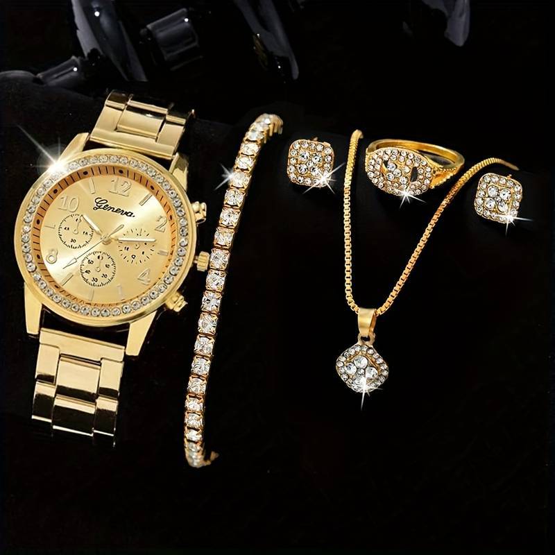 

Fashionable new trend simple high-end design casual daily diamond steel strap quartz watch ladies watch jewelry six-piece set