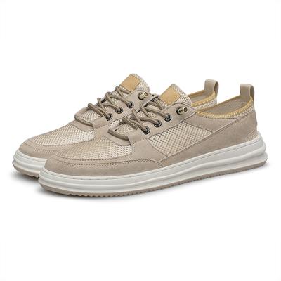 FashionLightweight Genuine Leather Breathable Skate Shoe Lace Up Sneakes Mens Vulcanized Shoes Mesh Surface Man Casual Sports Shoes