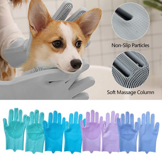 Pet Cleaning Gloves, Anti-Slip Pet Grooming Gloves, Silicone Soft Tooth Bathing Massaging Gloves, Multipurpose Glove for Pet Care And Household