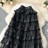 Summer Women Elegant Ruffles Mesh Tulle Cake Long Maxi Skirt