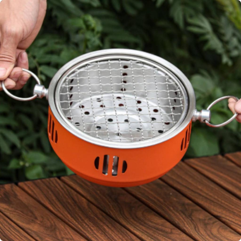 Small Round Charcoal Grill Ash Tray Stainless Steel Charcoal Grill Outdoor Cooker Handle Compact