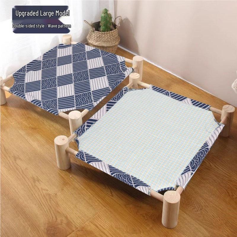 Breathable Pine Wood Rattan Woven Folding Pet Bed - Moisture-proof, Removable, Washable, Four Seasons Style.