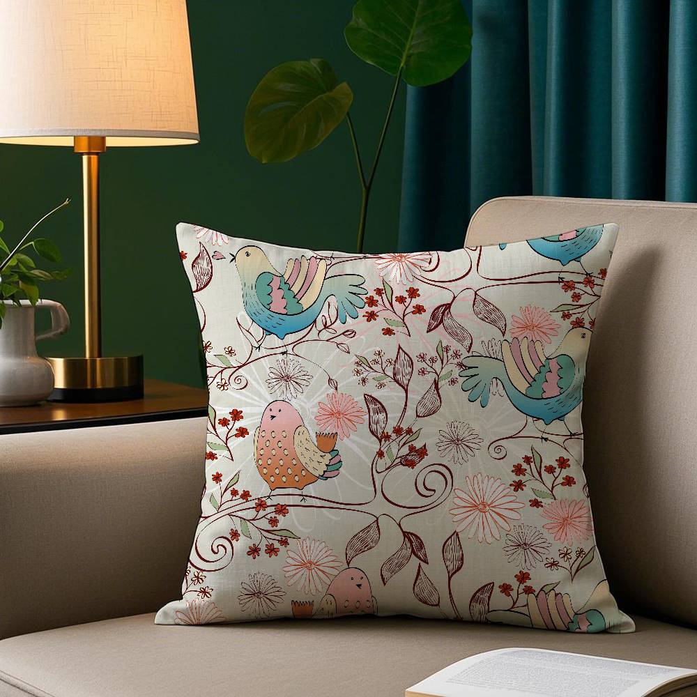 Birds Butterflies  Flowers Pillow Case Short Plush Print Cushion Cover Square Throw Pillow Covers Sofa Home Decor