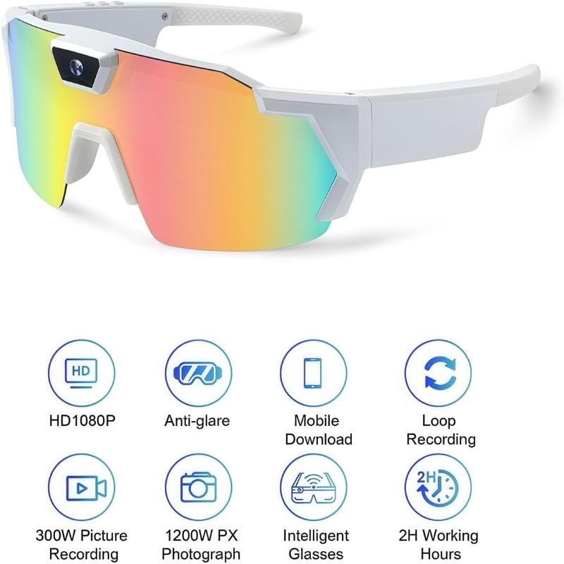 Очки POV 4k Бейсбол с камерой Умные очки, HD Видео Спортивные солнцезащитные очки Запись звука Мобильный просмотр Очки Эргономичный дизайн разноцветный
