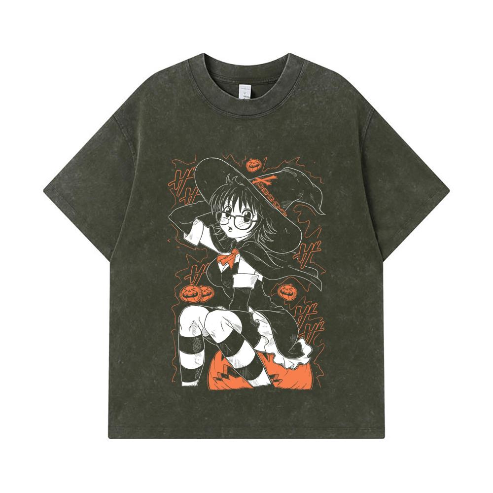 

275 GSM Washed T-shirts 100% Cotton HXH V11 Shizuku Halloween Print Unisex Heavy Cotton T Shirt S армия зеленый