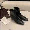 Skinny boots versatile single boots trendy short boots black new rear zipper women's square head elastic boots commuter low heel