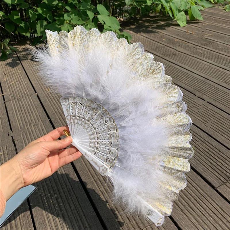 1PC Dance Hand Fan Party Decoration with Pendant Gothic Court Feather Lace Vintage Lolita Folding Fan