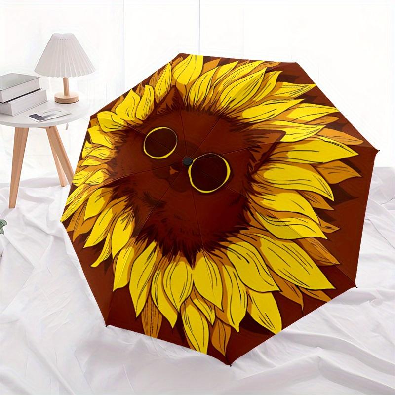 1pc Sunflower Cat Automatic Open/Close Umbrella, Portable Folding Umbrella for Travel, Themed Events, It Is Suitable As a Gift for Various Festivals,