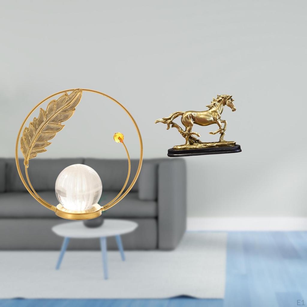 Crystal Ball Metal Horse Sculpture Figurine Artwork Collectible Ornament Statue Stand for Desk