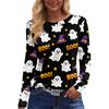 Women's Fashion Long Sleeve Top Halloween Print Round Neck Pullover Shirt with Split Hem Casual Wear for Autumn and Winter