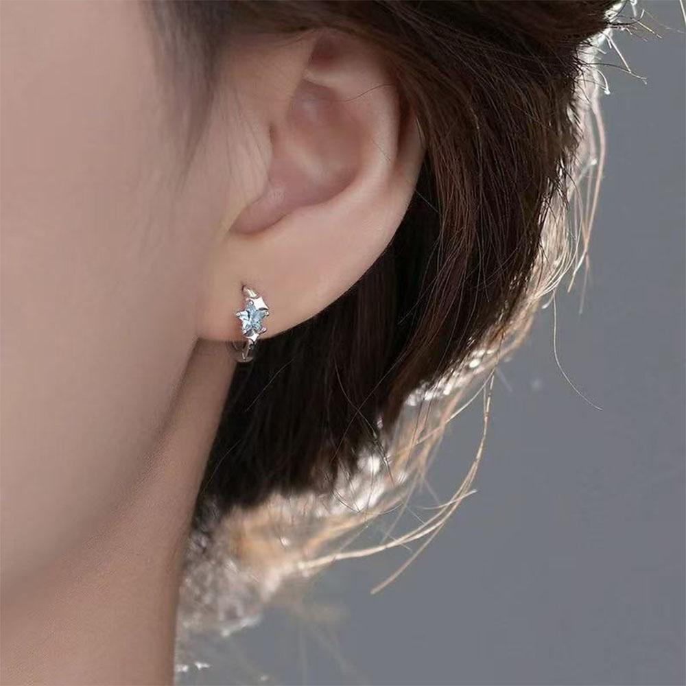 Light Minimalist Blue Star Hoop Earrings For Women Party Exquisite Light Jewelry