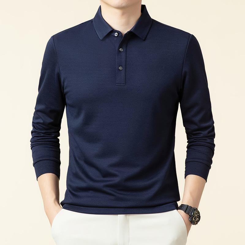 High-End Herren Langarm Jacquard Stoff T-Shirt mit Ananas Muster Locker Mittel Polohemd