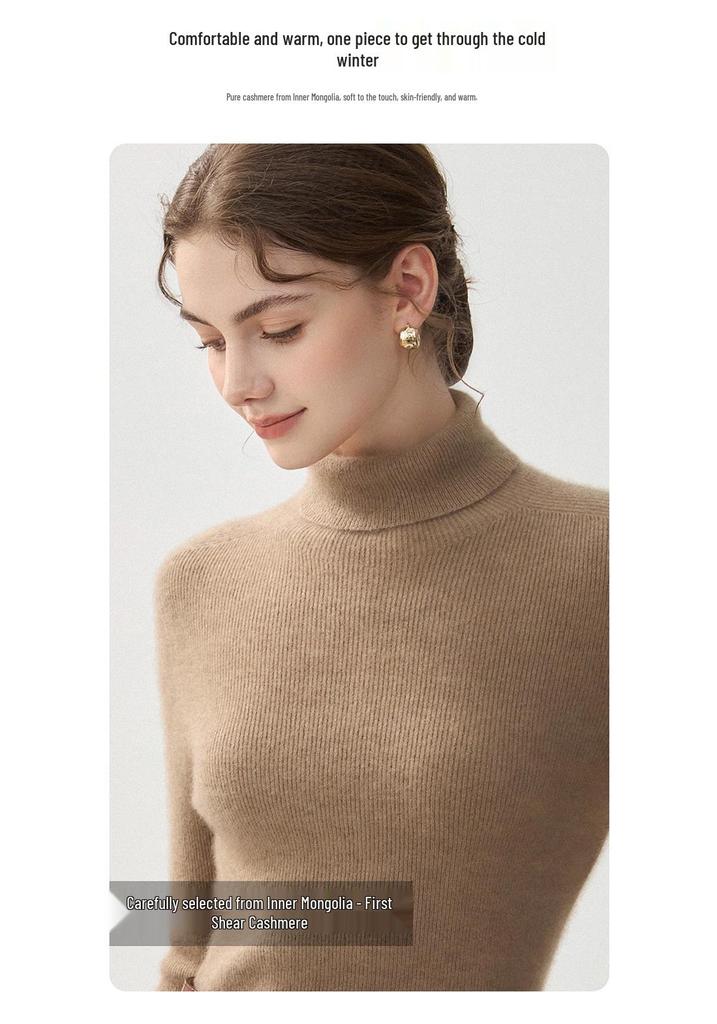 Women's 2026 Seamless High Neck Cashmere Sweater – Slim Fit Winter Base Layer