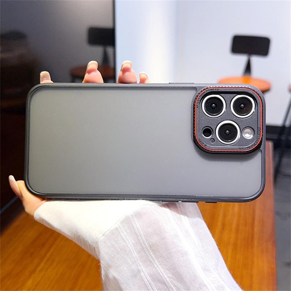 For iPhone 15 Pro Max Case Red Lens Ring Shockproof TPU+PC Translucent Phone Cover
