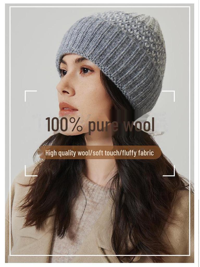 100% Wool Snowflake Pattern Knit Hat - Warm & Versatile for Women and Men
