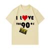 Men's 100% Cotton Crew Neck Short Sleeve T-Shirt, I Love The 90s Cassette Tape Pattern Casual Retro Vintage Graphic Tee for Daily Wear