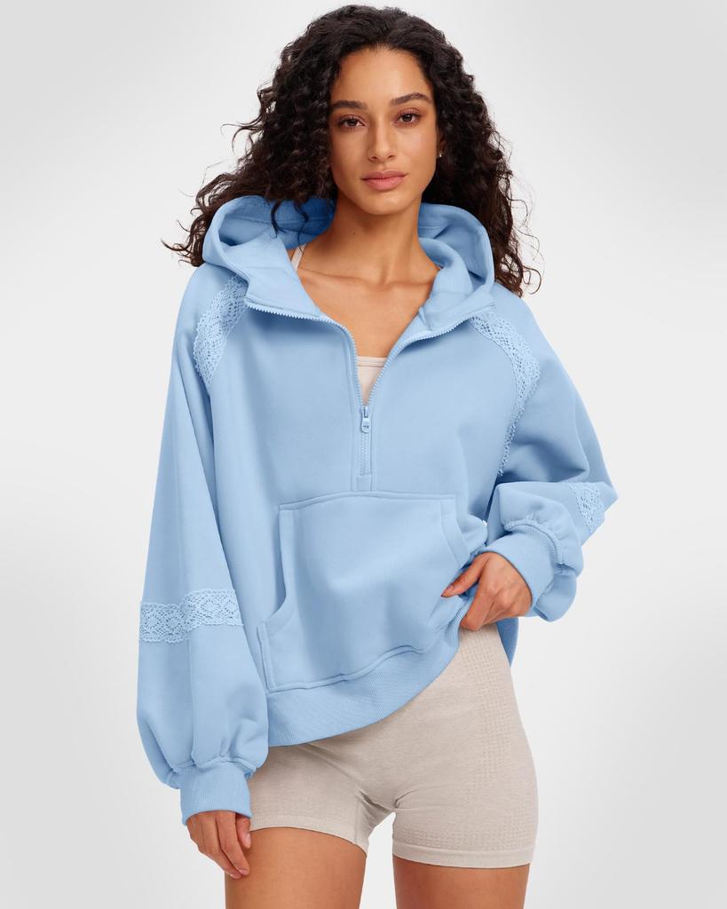 Women's Fleece Jackets Fashion 1/2 Zipper  Long Sleeves Hooded Pullover Sweatshirt With Pockets