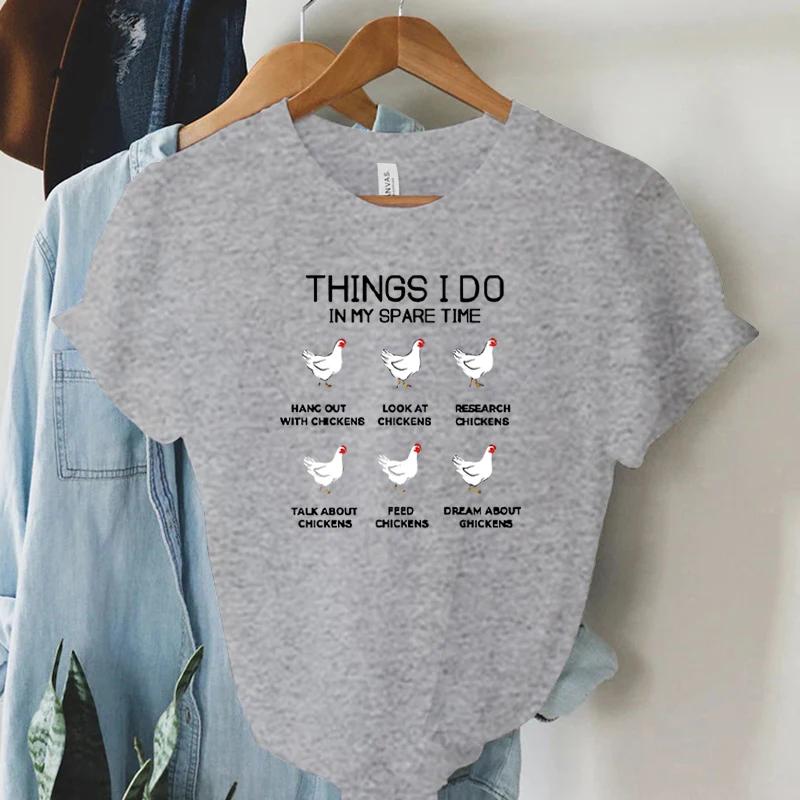Damen Sommer T-Shirts Dinge, die ich in meiner Freizeit tue Aufdruck T-Shirts für Frauen Lustiges Tier Huhn Y2k Oberteil Lässige Mode T-Shirts
