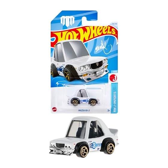 Hot Wheels Базовая машинка Mazda RX-3 Игрушечный автомобиль Мини-машинка для детей от 3 лет Белый HXR23