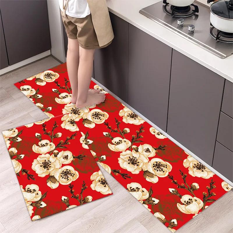 Simple Flower Kitchen Mat Bedroom Bedside Mat Entrance Door Mats Kitchen Mats for Floor Absorbant Waterproof Bathroom Carpet