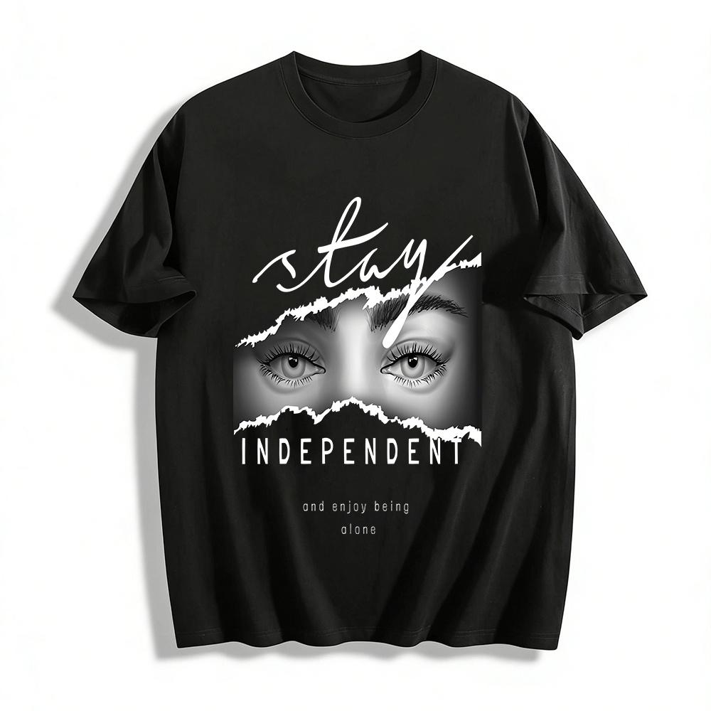 

Peeking Eyes Print Distressed Trendy Casual Short Sleeve Top Pure cotton T-shirt XXS