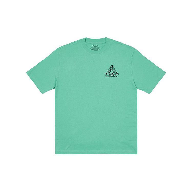 Palace Tri-Heads T-Shirt Aqua FW21 Winter Collection Printed Short Sleeve T-Shirt Unisex Tops Green P21TS152