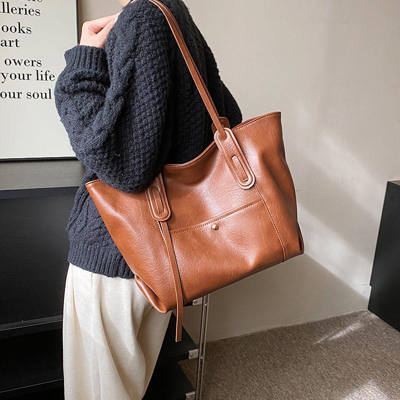 Urban Solid Color Tote Bag For Women With Pu Material And Double Shoulder Straps For Daily Use