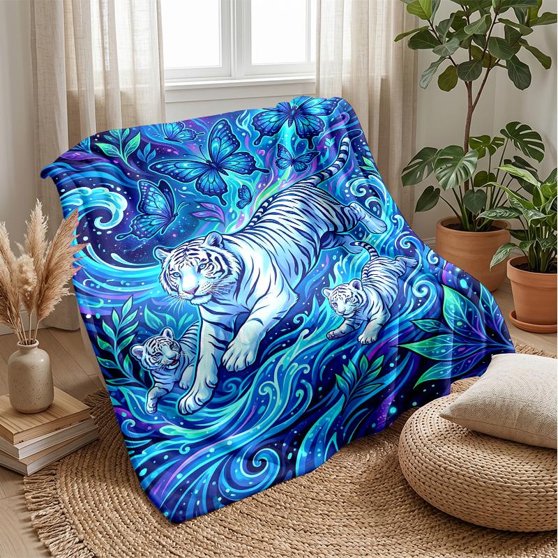 

Blue Tiger Family blanket Personalized Name Flannel Blanket Soft Cozy Plush Throw for Sofa Bed Lightweight Home Decor 75x90cm