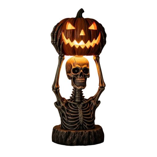 Pumpkin Night Light Halloween Horror Skeleton Ghost Witch Pumpkin Lantern Resin LED Tabletop Lamp for Gothic Room Desk Decorr