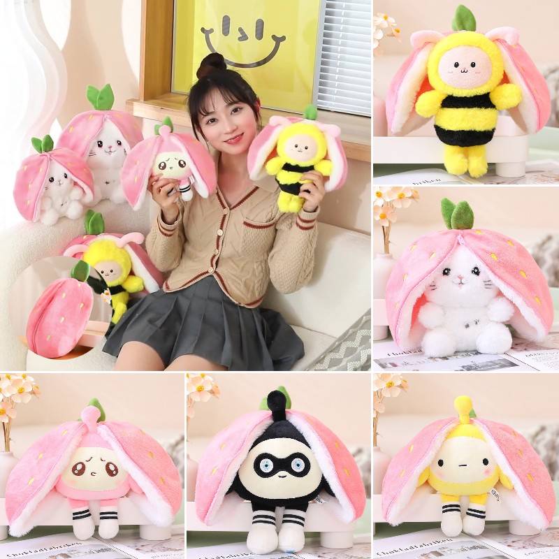 Strawberry Bee Bunny Transform Plush Toy Hide And Seek Stuffed Doll Gift 2030cm