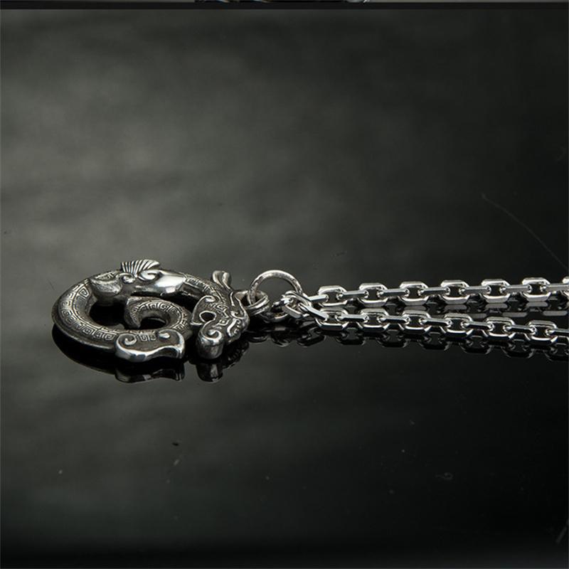 Retro Taotie Dragon Anheng Mannlige Smykker Fierce Coiled Dragon Halskjede 925 Sterling Sølv Menn Jubileum Tilbehør Gave