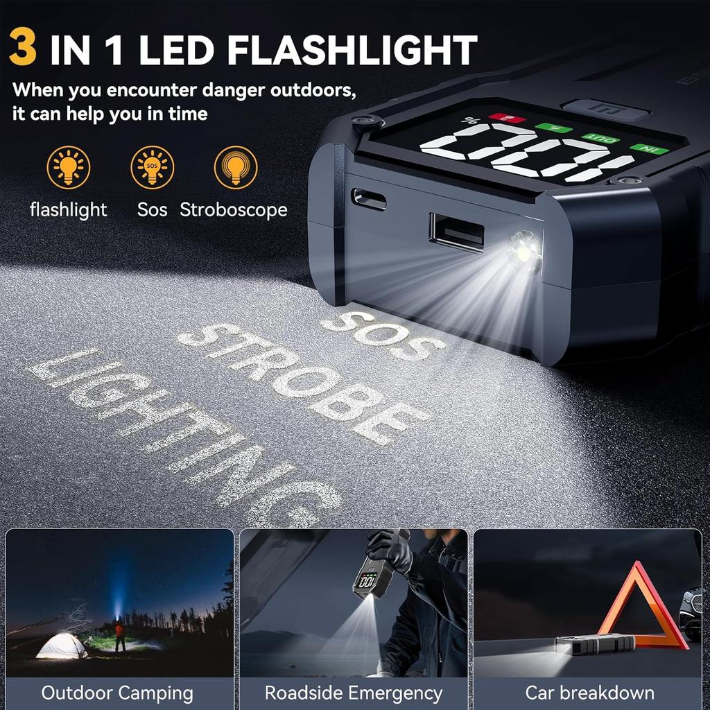 7000A Starthilfe, 26800mAh, für Autos bis 10,0L, LED-Anzeige, Typ C, Powerbank