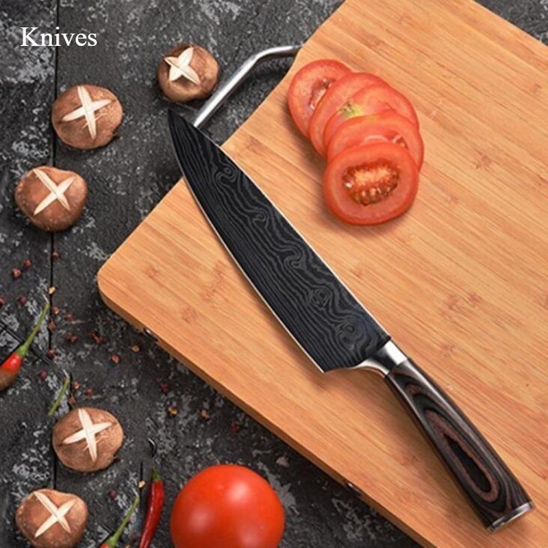 1PC,Damascus Laser Pattern Chef's Knife Bread Knife Stainless Steel Kitchen Knife Cooking Kitchen Knife