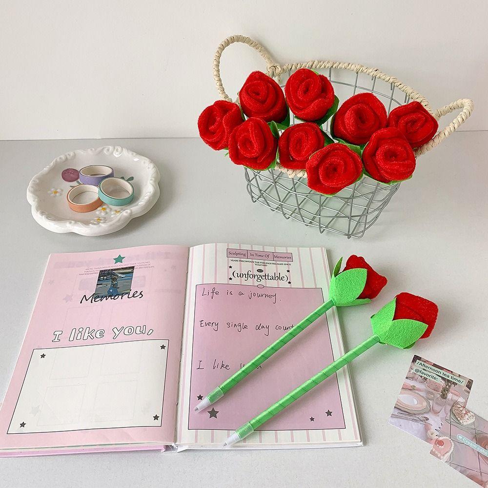 Smooth Writing Cute Cartoon Design Pens Valentine's Day Stuffed Rose Pens  Office Supplies