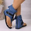 Round Toe Clip Toe Roman Sandals 2026 New Denim Metal Buckle Soft Sole Non-Slip Plus Size Summer High Top Boots