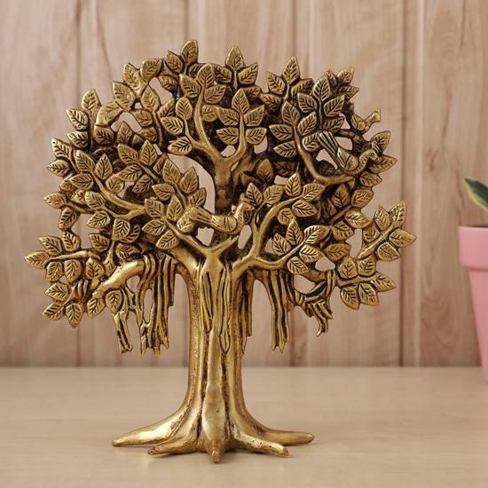 Pure Brass Tree Showpiece Trees of Life Home Decor Gift for Good Luck and Fengshui Best in Living Room Table Decoration with Antique Polish