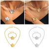 Elegant Vintage Flower Pendant Jewelry Set for Women Stainless Steel Necklace and Bracelet Perfect for Formal Occasions