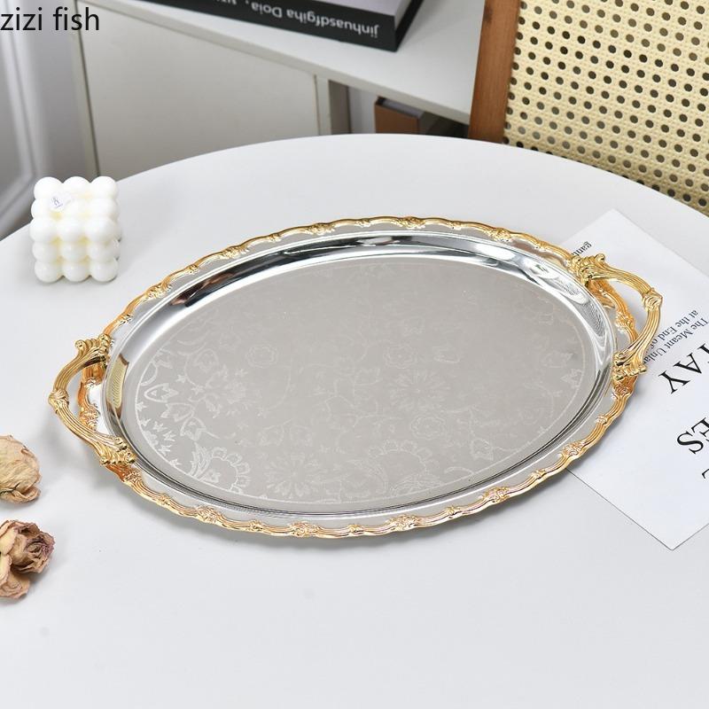European Style Metal Storage Tray Oval Cake Tray Fruit Plate Jewelry Trays Ornament Crafts Dessert Plate Dim Sum Dish Snack Bowl