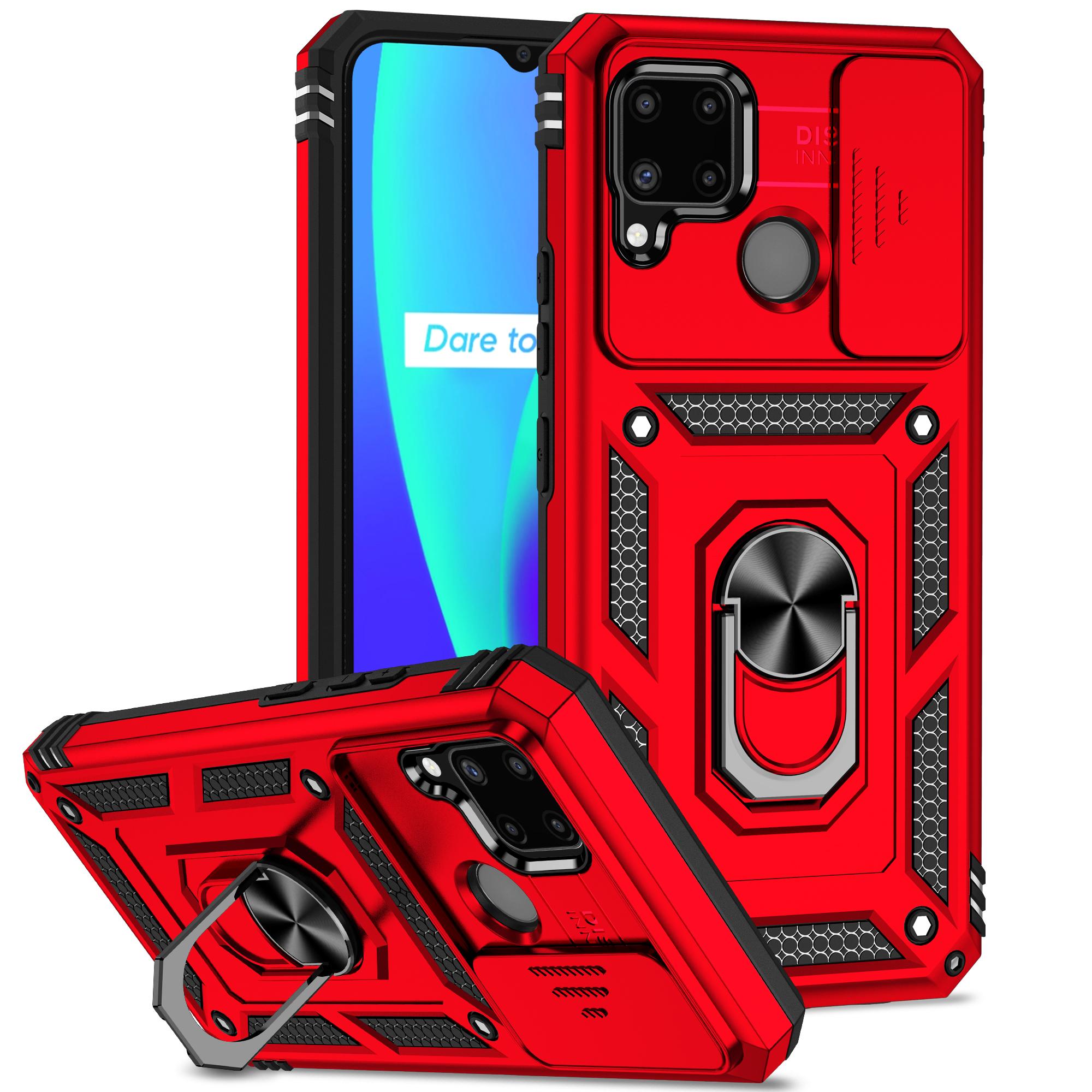 

Чехол-подставка с кольцом для Oppo Realme C11 2021 RMX3231 Armor Anti-Fall Protection Camera Phone Case для Realme C20 C20A Funda Coque Realme C11 2021(165) красный