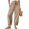 Women Elastic High Waist Pant Casual Fit Wide Leg Long Pants Trousers With Pockets