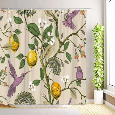 Boho Floral Shower Curtain Hummingbird Modern Abstract Flowers Plant Tropical Leaves Butterfly Bathroom Curtains with Hooks