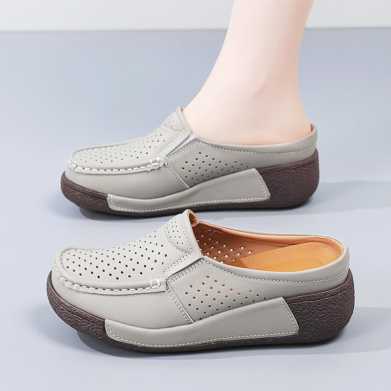 Ladies Platform Loafers Casual Elegant Leather Sandals Clog Slippers Backless Mules Women Thick Sole Height Increase Shake Shoe