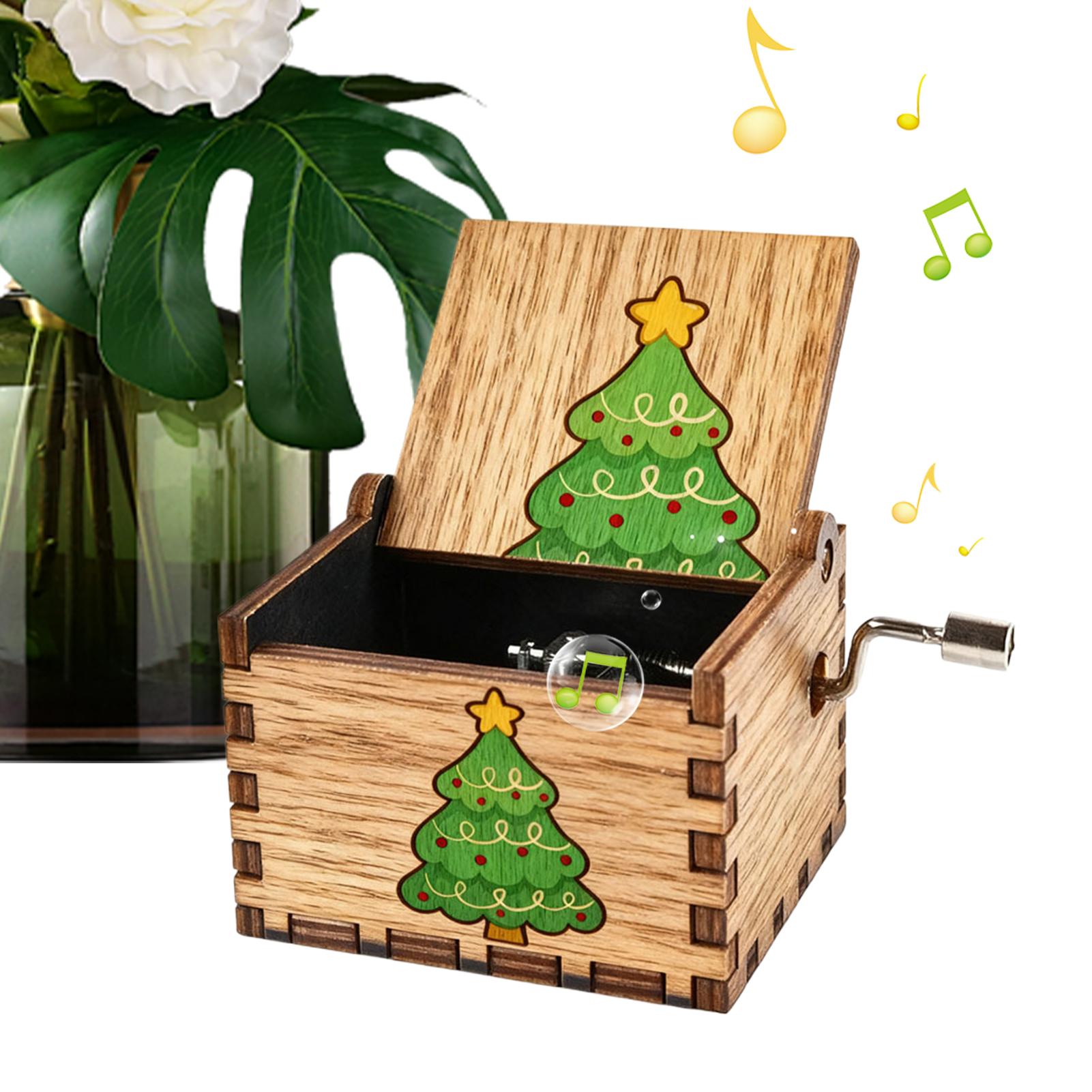 

Christmas Music Box Wood Hand Crank Music Box Decoration Holiday Musical Box Ornament Christmas Tree Themed Handicrafts CHINA